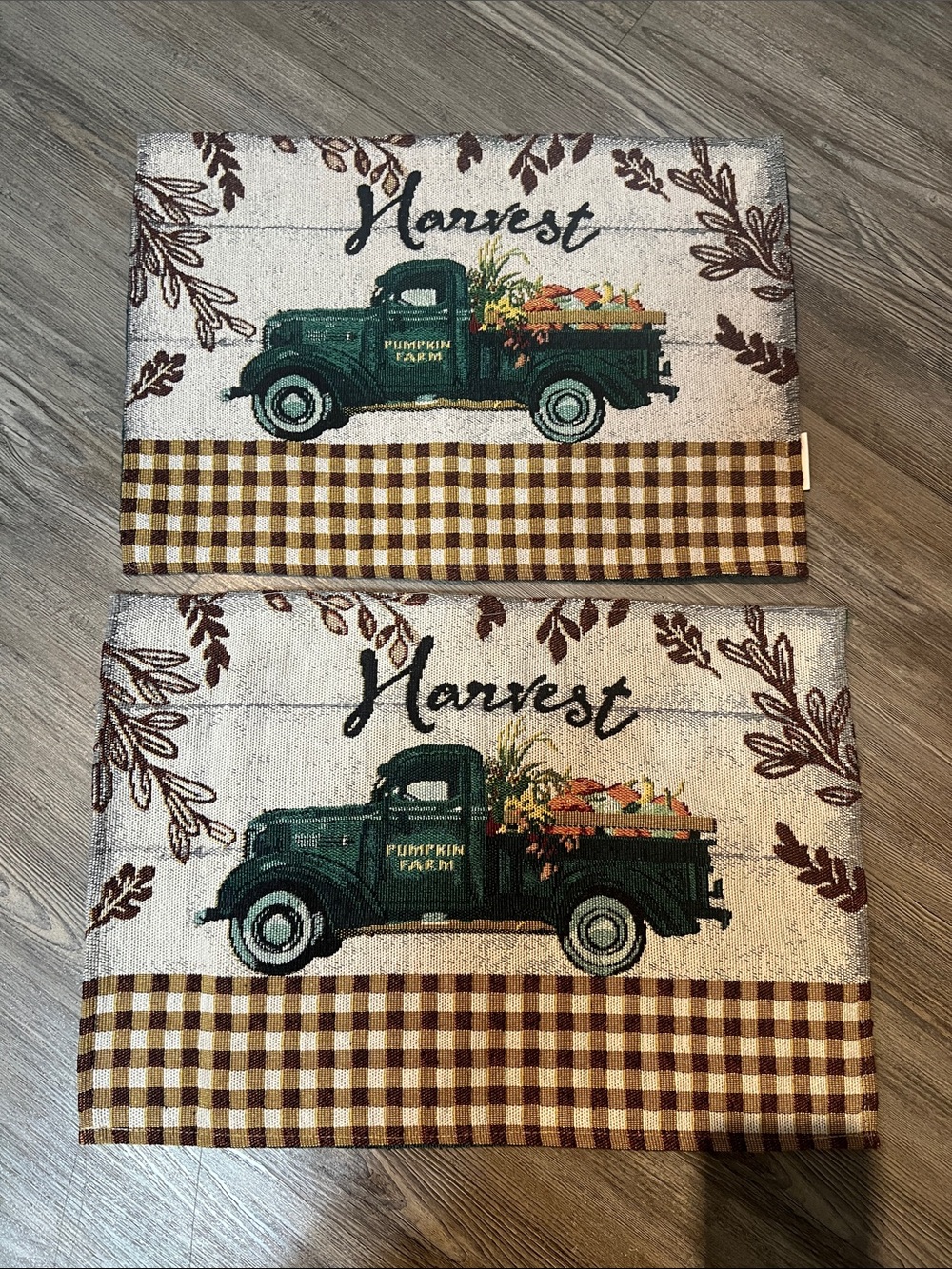 Green Vintage Truck Pumpkin Farm Fall Placemats - Set of 2